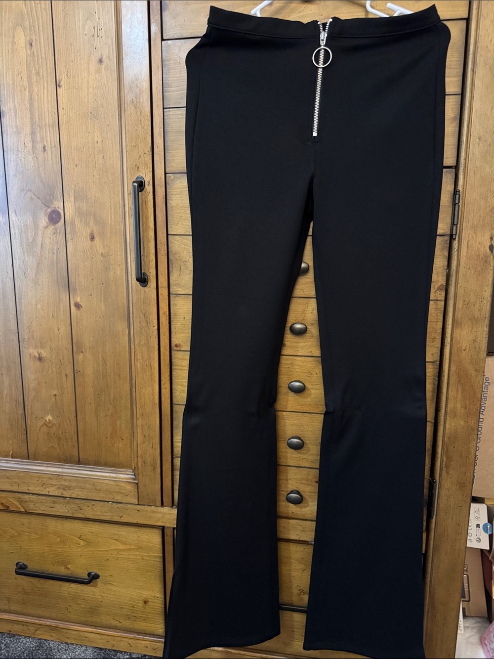 Blank NYC Black High-Rise Zip Ring-Front Flare Pants